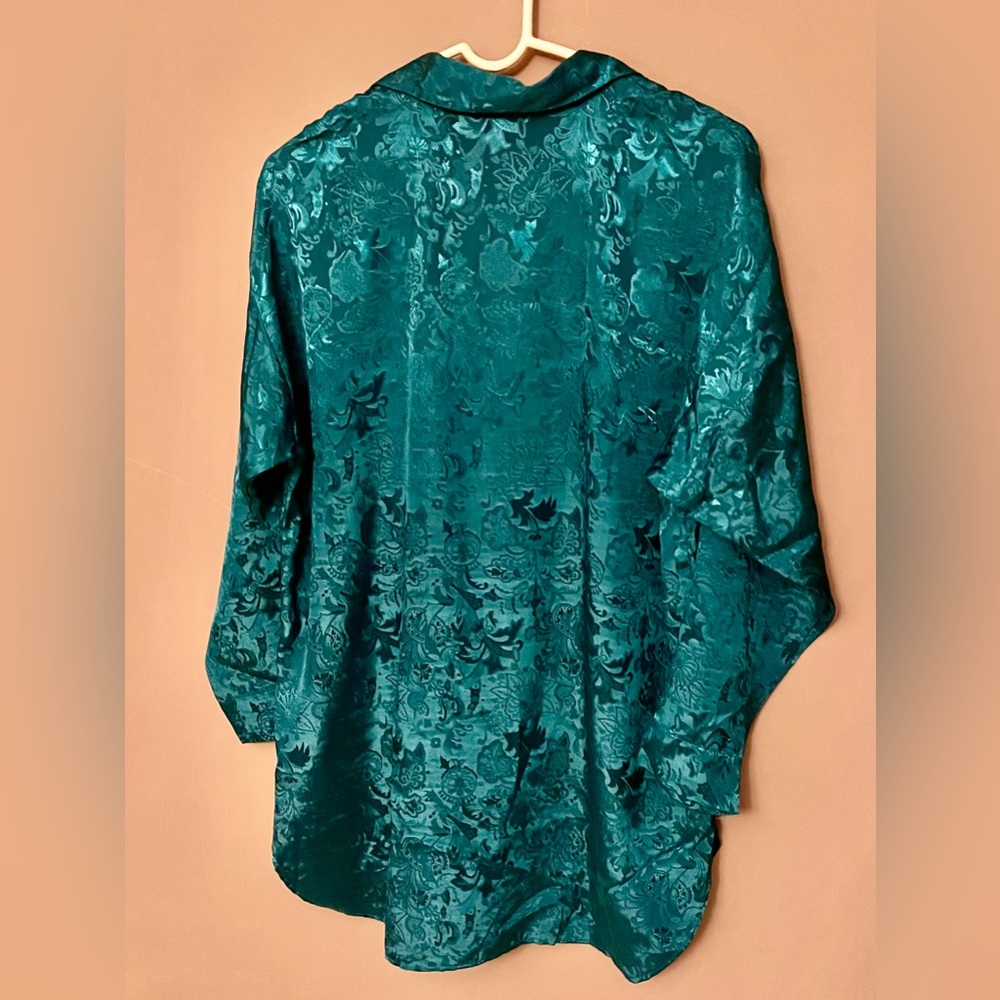 Vintage Victoria's Secret Gold Label Emerald Floral Damask Satin Sleep Shirt - Picture 5 of 10